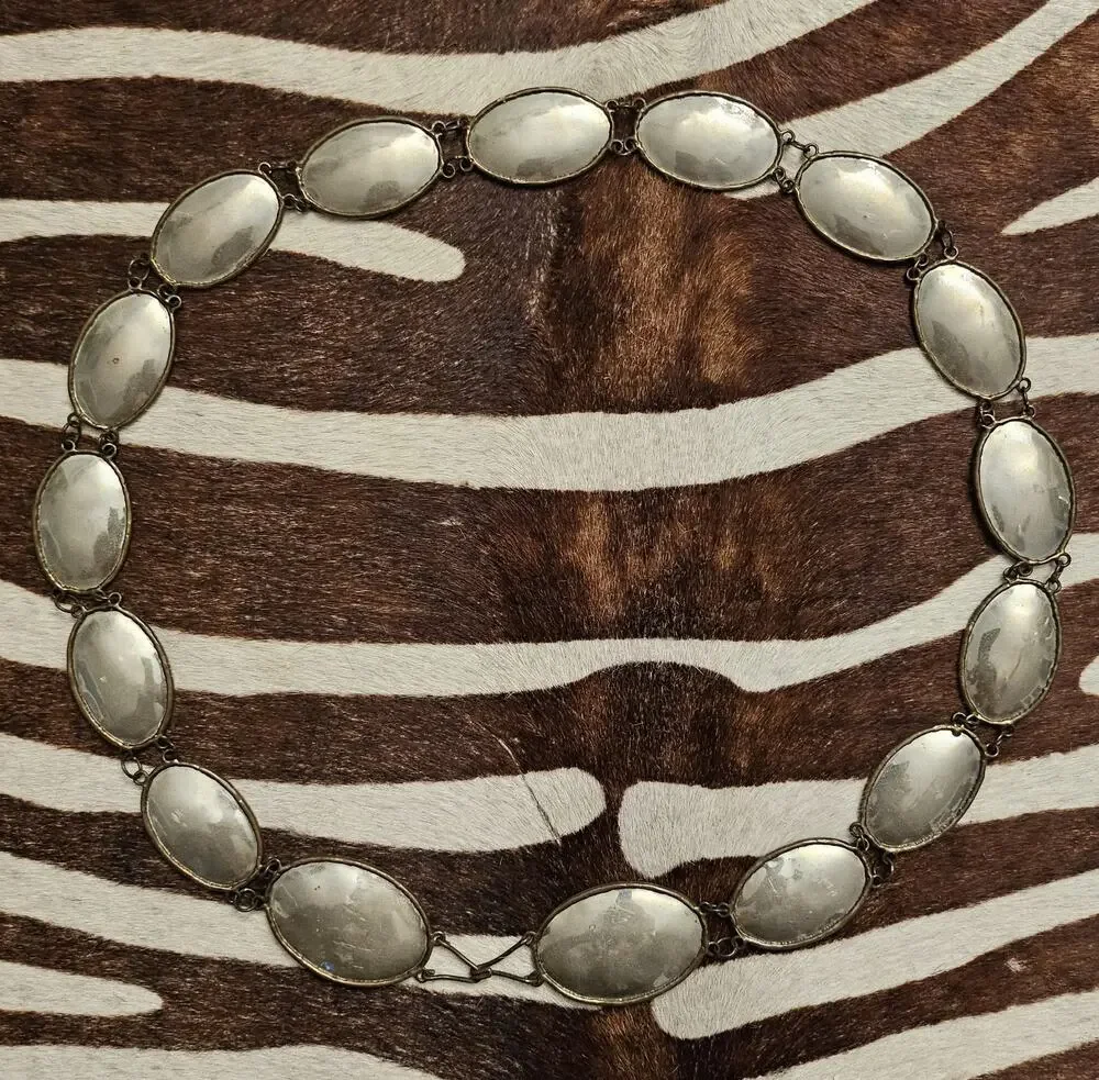 Vintage Silver Tone Brass Inlay Concho Chain Belt Oval Links Western 39